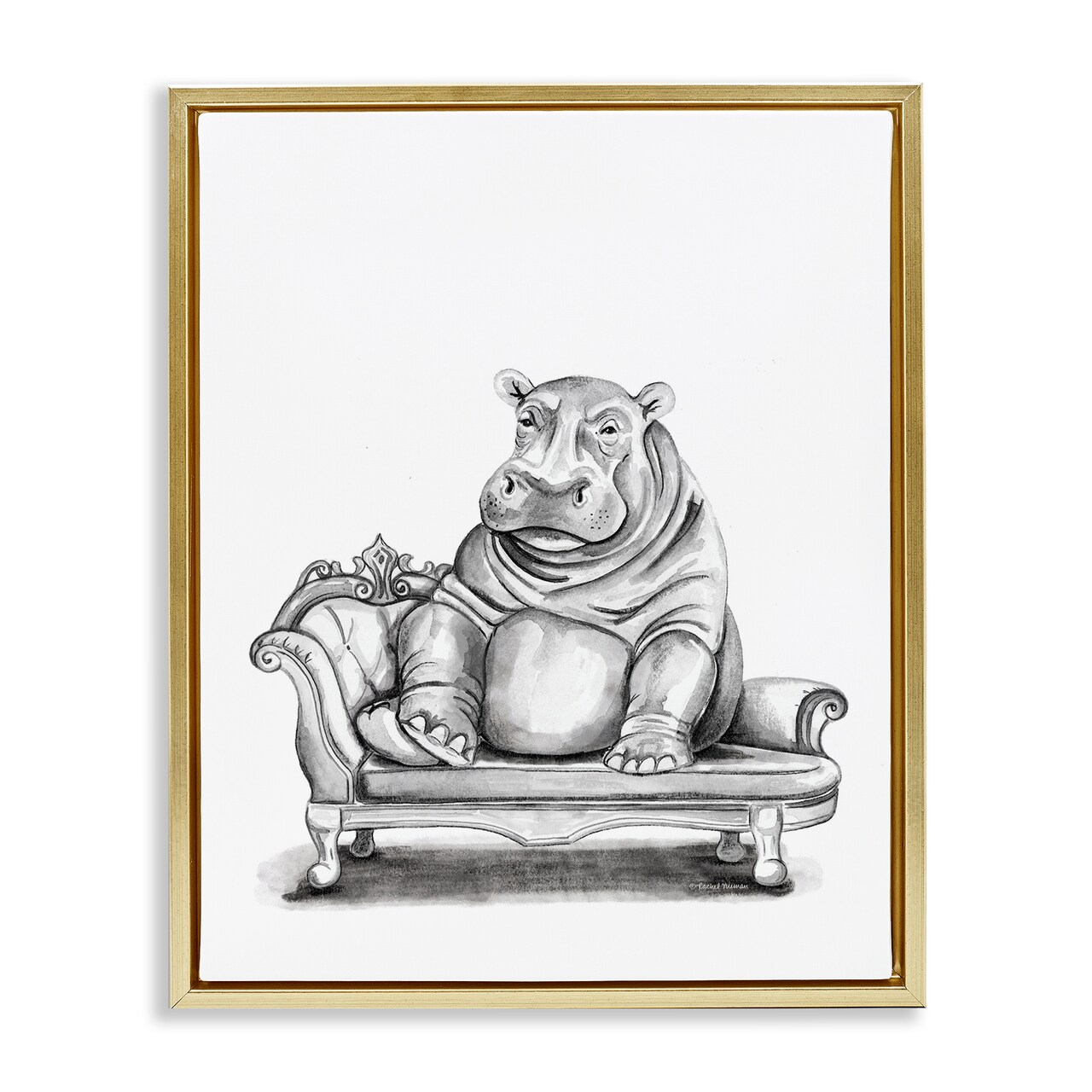 Stupell Industries Hippo Lounging on Chaise Floating Frame By Rachel Nieman